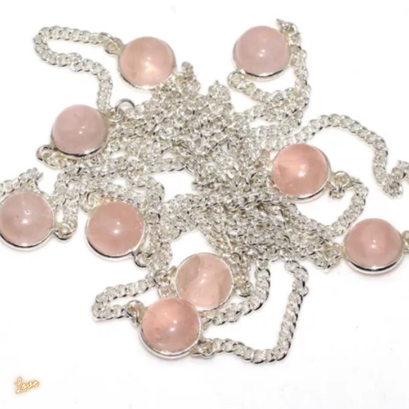 Radiant Rose Quartz Gemstone Handmade Station Necklace - Picture 4 of 8